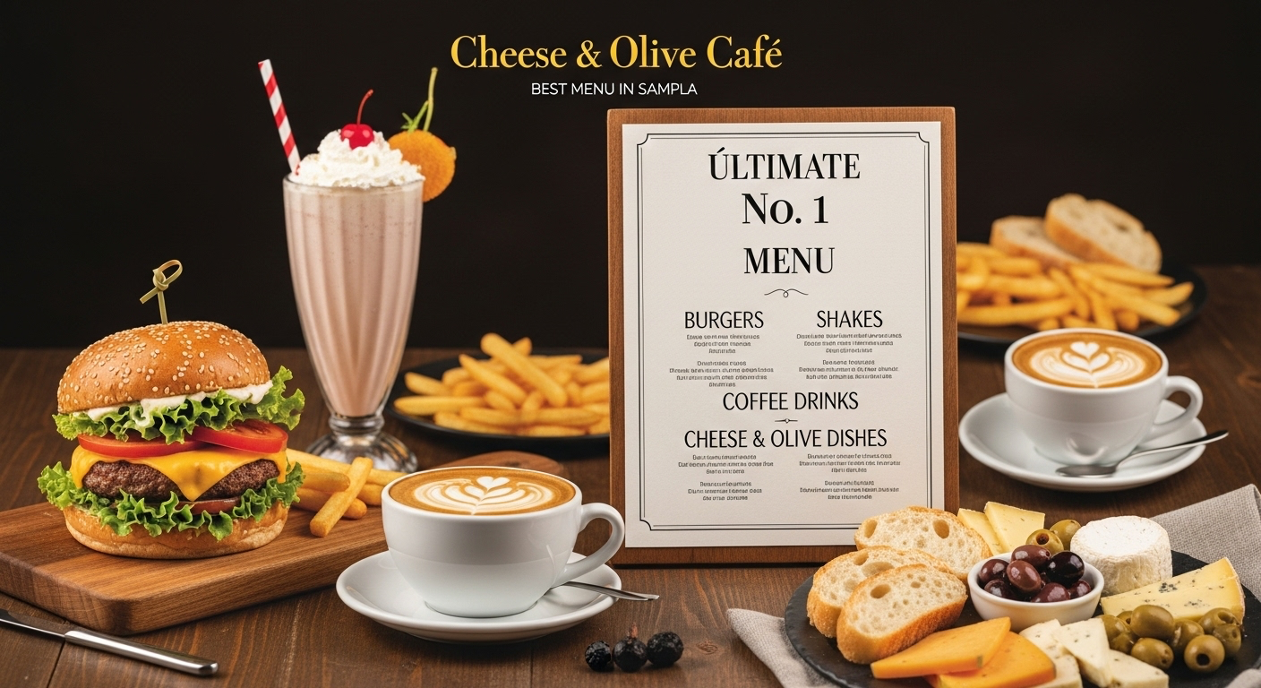 From Burgers to Shakes: The Ultimate no 1. Menu at Cheese & Olive Cafe, the best cafe menu in sampla
